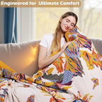 Boho Throw Blanket, 100% Organic Cotton Ultra Soft 50" x 60" Throw for Couch and Bed - Skin-Friendly Embroidery Cozy All Season Rustic Floral Decor Chair Blanket -Beige