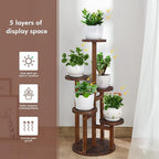 5 Tier Plant Stand Indoor, Tall Wood Corner Plant Shelf for Multiple Plants, Multi-tiered Flower Pot Holder Display Rack for Living Room, Balcony, Patio (Carbonized Brown)