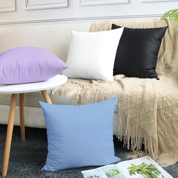 Thmyo 4-Pack 100% Cotton Comfortable Solid Decorative Throw Pillow Case, Square Cushion Cover Pillowcase Sublimation Blank Pillow Covers DIY Throw Pillowcase for Sofa(24x24 inch/ 60x60cm,Sky Blue)
