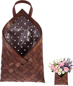 VOSAREA Vintage Woven Wall Hanging Storage Basket for Home Multi Functional Flower Pot Holder Rustic Wall Pocket Organizer for Flowers and Sundries