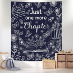 SVBright Navy Blue Reading Tapestry 51Wx59H Inch Book Lovers Wall Hanging Boho Floral Flower Fabric Butterfly Minimalist Modern Simple Line Sketch Home Decor Art for Living Room Bedroom Dorm