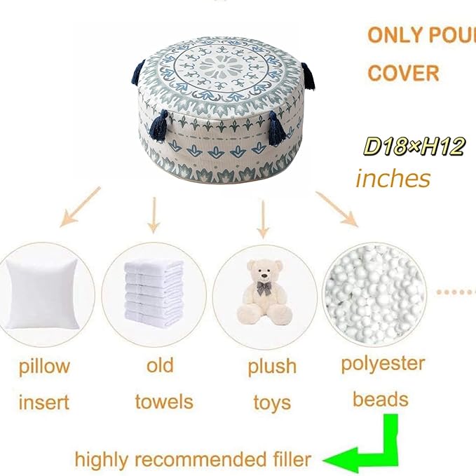 MOCOFO Pouf D45xH20cm Scandinavian Simplicity Geometric Print Floor Cushion Cover- Washable Ottoman for Living Room Home Decor