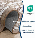 Lessymo 9 x 12 Area Rugs for Living Room, Machine Washable Area Rugs Boho Faux Wool Low Pile Area Rug for Bedroom, Floral Medallion Vintage Rugs with Non-Slip Rubber, Kid & Pet Friendly, Brown White