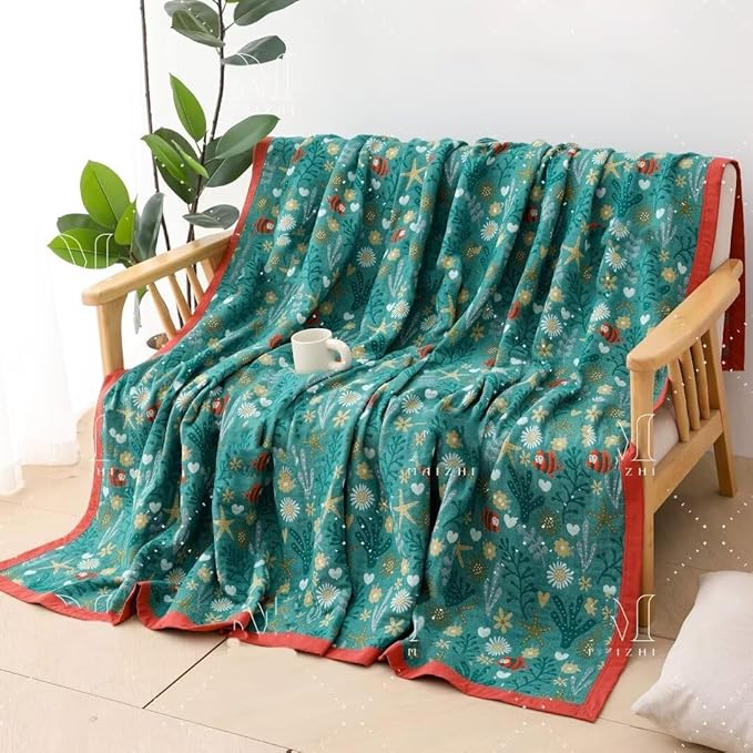 100% Cotton Throw Blankets 60"x80", Versatile Sea World Boho Blankets for All Season,Sofa Couch Beding Livning Throw Blankets Soft Cozy Farmhouse Musin Blanktes Best Gifts for Women