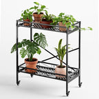 Zhongma 2 Tier Window Height Sturdy Metal Plant Stand with Wheels, 32.7x16x39.4 Inch High, Heavy Duty Succulent Shelf for Home Indoor and Outdoor, 440 LBS Capacity & Heavy Duty Construction
