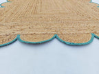 Weaving Cottage Scalloped Natural Jute Area Rug | Beige & Sky Blue, 2X3 FT Handwoven Jute Doormat | Eco-Friendly, Durable, and Stylish | Perfect for Living Room, Bedroom, and Entryway