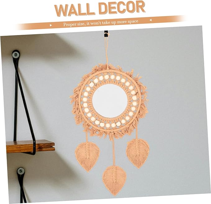 Bohemian Mirror Wall Decor Rustic Rope Woven Mirror for Bedroom Boho Style