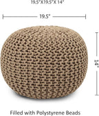 REDEARTH · Round Pouf Ottoman - Hand Knitted Cable Boho Poof Home Décor Pouffe Circular Footrest for Living Room - Nursery - Bedroom - Lounge 100% Cotton (19.5”x19.5”x14”) - Beige, Set of 2