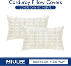 MIULEE Pack of 2 Corduroy Decorative Lumbar Throw Pillow Covers 20x12 Inch Soft Boho Striped Pillow Covers Modern Farmhouse Home Decor for Sofa Living Room Couch Bed Pure White