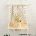 Mong Handmade Macrame Wall Hanging Shelf, Boho Indoor Rope Plant Pot Basket Hanger Holder, Rope Plant Hanger for Wall Decor Indoor Outdoor