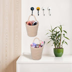 4 Pack Hanging Woven Basket, Small Hanging Basket for Wall, Boho Style Cotton Rope Storage Organizer, Woven Wall Baskets for Home Decor (Beige, 5.5" x 5.5")