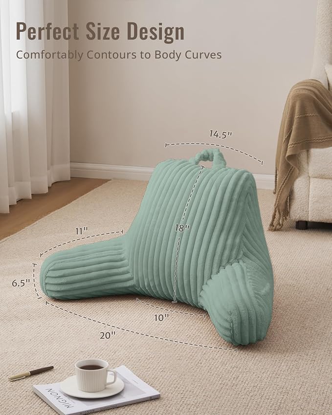 Blissful Diary Reading Pillow for Sitting in Bed, Flannel Back Pillow Bed Sitting Up for Adult & Children, Backrest Cushion for Sit Up in Couch or Floor, Dorm Essentials, Mint Green