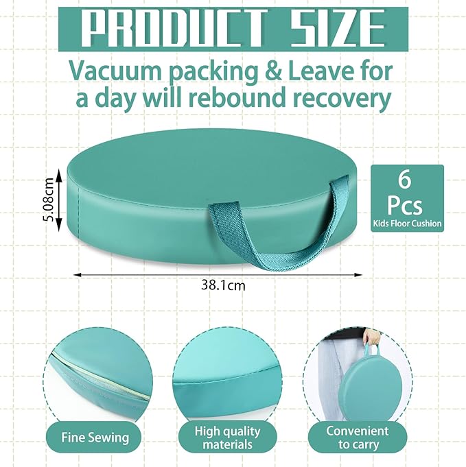 Riakrum 6 Pcs 15" Floor Cushions Classroom Flexible Seating for Kids Round 2'' Extra Thick Seat Cushion for Home School Classroom Elementary Daycare Nursery Preschool Kindergarten (Pastel Color)