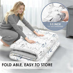 Japanese Floor Mattress, 3.5" Thicken Ink Wash Floral Pattern Portable Futon Mattress, 100% High-Density Foam Tatami Mat Sleeping Pad for Camping Guest Room Dormitory RV, White, Twin