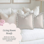 BEBE BASK Scalloped Pillow Cover - Set of 2 - 18 x 18 Inch - Scallop Pillow Cover Natural/White/Beige - 100% Cotton - Grandmillennial Style