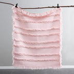 Ultra Soft Pre-Washed Quilted Boho Pink Twin Size Blankets for Bed, Ruffle Fringed Decorative Throw, Stone Washed Chic Rustic Blanket for Sofa Couch Bed, 60"*80"