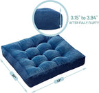 Degrees of Comfort Meditation Floor Pillow Set of 2, Square Large Pillows Seating for Adults, Tufted Corduroy Cushions for Living Room Tatami, Memory Foam Added, Navy Blue, 22x22 Inch