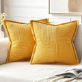 MIULEE Golden Yellow Corduroy Pillow Covers 20x20 Inch with Splicing Set of 2 Soft Boho Striped Pillow Covers Broadside Decorative Textured Summer Pillowcases for Couch Cushion Bed Livingroom