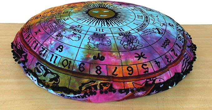 ICC 32 Inch Large Hippie Mandala Floor Pillow Ottoman Pouf Cover - Indian Peacock Daybed Oversized Cotton Cushion Cover Heavy Duty Zipper Seating Ottoman Cover - Dog Pets Bed Cover Zodiac