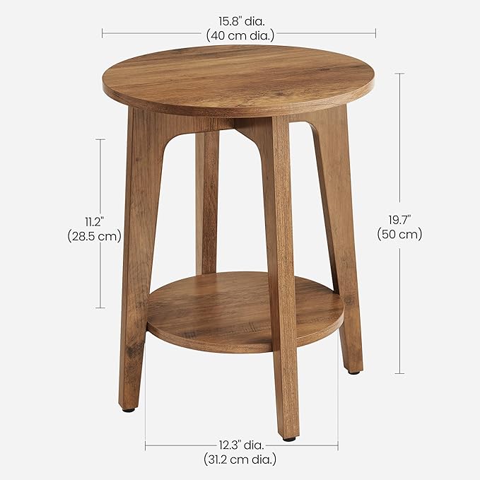 VASAGLE MAEZO Collection - Side Table, 2-Tier Small Round End Table, Nightstand with Tapered Legs, Curved Transitions, for Small Spaces, Living Room, Bedroom, Honey Brown ULET283T41