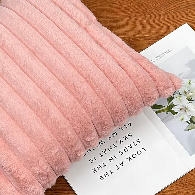 12x20 Throw Pillow Covers Set of 2, Decorative Faux Fur Covers for Bed, Couch Soft Fluffy Pillow Cover with Velvet Back for Living Room, Neutral Home Décor Accent for Sofa - Pink