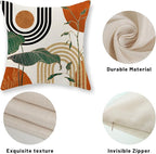 Boho Orange Pillow Covers 18x18 Set of 2 Green Gold Leaf Tropical Mid Century Throw Pillows Outdoor Bohemian Modern Decorative Pillowcase Farmhouse Linen Cushion Case for Couch Sofa Decor