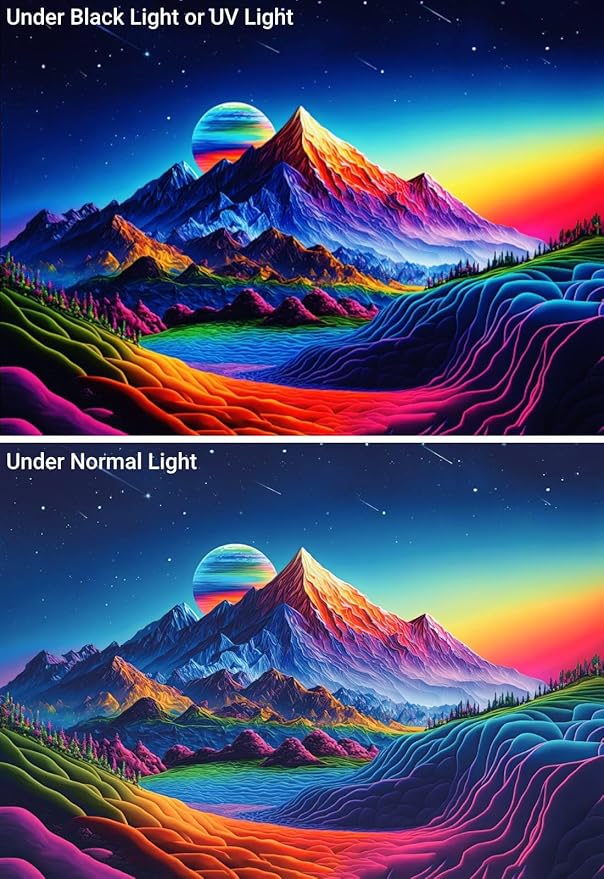 Apdidl Blacklight Posters Space Mountain Tapestry for Bedroom, UV Reactive Sun Nature Forest Tapestries Wall Hanging, Colorful Starry Sky Sunrise Tapestry Aesthetic for Living Room Dorm (51" X 60")