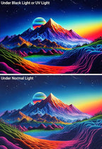 Apdidl Blacklight Posters Space Mountain Tapestry for Bedroom, UV Reactive Sun Nature Forest Tapestries Wall Hanging, Colorful Starry Sky Sunrise Tapestry Aesthetic for Living Room Dorm (51" X 60")