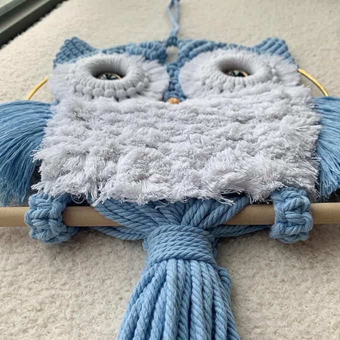 ACEDSGN Macrame Owl Wall Hanging Boho Hippy Decor, Handmade Tapestry Fiber Art Wall Decor for Nursery Bedroom Living Room, Sustainable Gift for Owl Lovers & Nature Fans