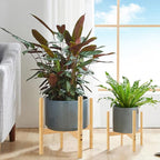 RETON Wood Plant Stand Indoor, Mid Century Modern Indoor Plant Stand, Wooden Plant Holder, Modern Bamboo Flower Pot Stand for Indoor, Outdoor, Garden, Yard, Office (13in, Large)