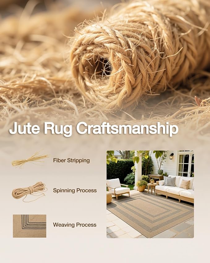 LUMI 5x8 Jute Area Rug for Living Room, Natural Handwoven Rugs Non Slip, Farmhouse Braided Carpets No Shedding for High Traffic, Dining Room, Indoor, Outdoor, Patio