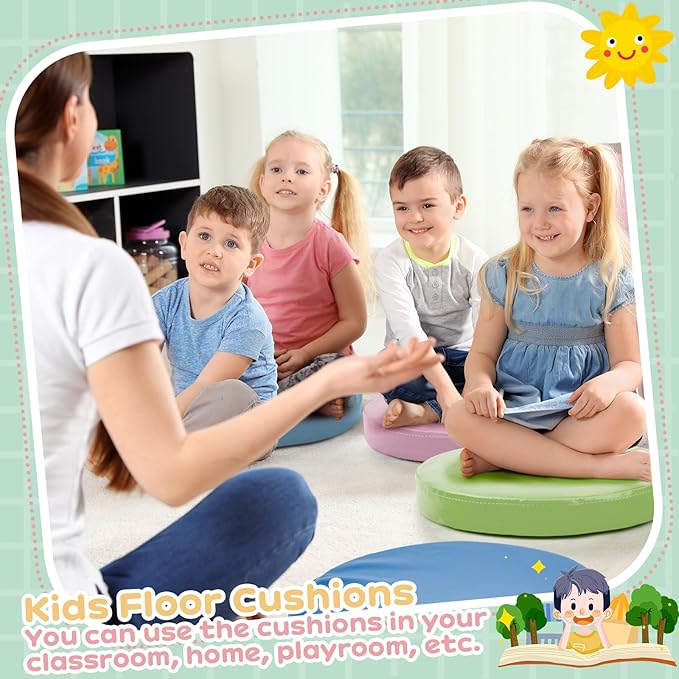 Juexica 8 Pcs Extra Thick Flexible Seating Floor Cushions Assorted Colored Floor Pillow Classroom Seat Cushions Soft Classroom Seating for Kids Learning Daycare School Chair(Macaron Color)