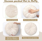Round Throw Pillows Decorative Pleated Throw Pillows 15'' Diameter Accent Pumpkin Boho Chair Cushion for Couch Sofa Home Decoration(Beige,1 Pcs)