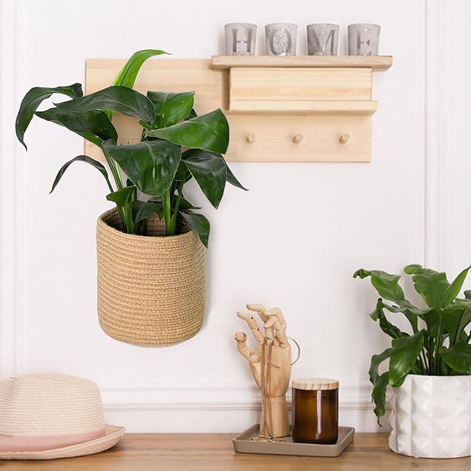 2 Pack Hanging Basket, Small Wall Baskets for Organizing, Wicker Boho Wall Decor Set, Indoor Hanging Plant Holder, Rattan Woven Organizer for Home Decor, Farmhouse Storage Bin, Jute