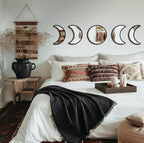 5-Piece Black Acrylic Moon Phase Wall Mirror Set - Shatterproof Safety Design, Easy Stick-On Installation, Boho Celestial Decor for Bedroom Living Room