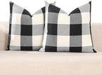 CARRIE HOME Black and White Outdoor Throw Pillow Covers 16x16 Set of 2 Black Buffalo Plaid Pillows Decorative Linen Boho Pillow Cover, Farmhouse Decor for Couch, Patio and Sofa