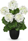 Briful 16” Geraniums Artificial Flowers Realistic Potted Plant – White Fake Geraniums for Outdoors, Silk Flowers Artificial Outdoor Plants for Indoor Home Decor, Farmhouse Table Centerpiece Decoration