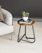 Indoor Plant Stand,Mid Century Wood Stand Plant Table,Modern Plant Stool for Outdoor,Metal Tall Holder for Flower Pots,Small Round Side End Table (Rustic Brown, 19 inch)