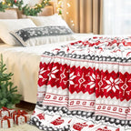 MACEVIA Christmas Throw Blanket for Couch, Holiday Christmas Reindeer Snowflakes Flannel Fleece Blanket, Soft, Cozy, Plush, Warm Winter Cabin Throw Decor, (Red Reindeer, 50x60inches)