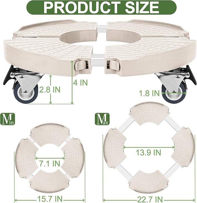 ToLanbbt 2 Pack Plant Caddy Stands with 360° Wheels Adjustable 15-22 IN Rolling Stands Heavy Duty Large Plant Carts Dolly with Casters 440lbs Capacity for Large Planter, Garden Pot, Flower Pot, Beige