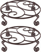 Yimobra 2 Pack Plant Stand for Flower Pot Heavy Duty Potted Holder Indoor Outdoor Metal Rustproof Iron Garden Container Round Supports Rack for Planter Bronze, Brown,10.2 Inches