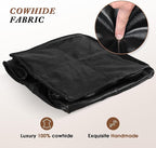 Leather Ottoman,Handmade Stuffed Square Ottoman,Genuine Leather Pouf, Foot Rest Pouf,Comfortable Soft Seating for Living Room & Bedroom (Black, Square)