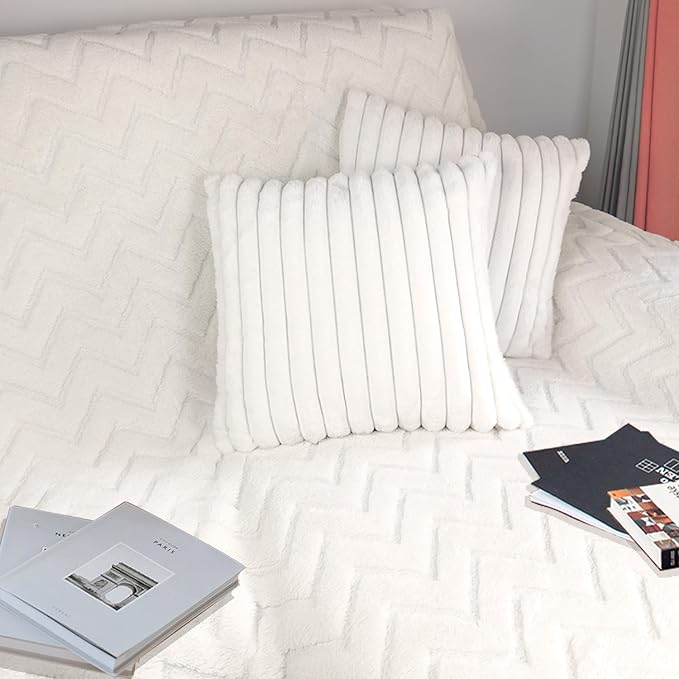 2 Pack 14x14 Pillow Cover Velvet Pillow Covers, Faux Fur Square Throw Pillow Covers for Living Room Decorations Throw Pillow Case, Throw Pillow Cover Cushion Cover for Home Sofa Bedroom Car, White