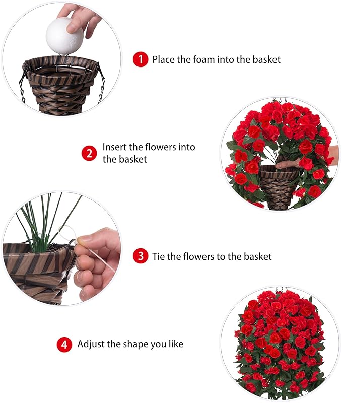 Artificial Geraniums Fake Hanging Flowers Plants Basket for Outdoors Spring Summer Outdoor Decor, 3PCS Faux Silk Geraniums Vines in Planter Realistic UV Resistant for Outside Balcony Patio Porch Home