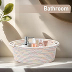 Woven Basket,Small Rope Storage Bin with Handles & Ribbon Bag, Organizer for Shelves Closets,Gift Basket Empty for Birthday,Books,Dog Toys, Colorful/2 Pack