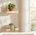 Novabright 2 Pcs Window Hanging Plant Shelf with Macrame Adjustable Rope, 16" Large Wooden Plant Hanger Indoor with Metal Frame, Load 50lb, Suit for Window Ceiling Wall Mount Boho Decor