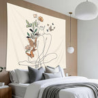 SVBright Abstract Woman Butterfly Fabric Wall Hanging Tapestry 59Wx51H Inch Mid Century Modern Minimalist Flower Plant Beige Terracotta Aesthetic Portrait Home Decor Art for Living Room Bedroom Dorm