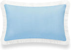 Hofdeco Premium Coastal Hampton Style Patio Indoor Outdoor Lumbar Pillow Cover Only, 12"x20" Water Resistant for Backyard, Couch, Solid Baby Blue White Fringe