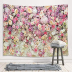 JAWO Floral Wall Tapestry for Girls, Colorful Pink Yellow Rose Flower Wall Hanging for Bedroom, Romantic Spring Aesthetic Beach Blanket College Dorm Home Decor (60" W x 40" H)
