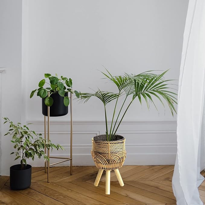 Woven Rattan Pot Stand Indoor, Handwoven Woven Plant Pot with 3 Legs, Plant Display Rack Flower Pot Stand for Gardening and Interior Decoration Plant Stand(#1)
